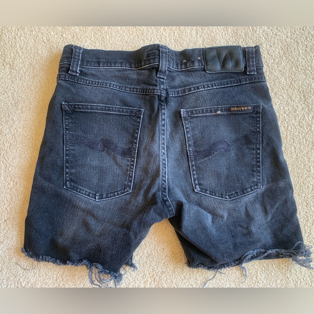 Nudie Jeans Black Faded Denim Cut off Shorts Size 28